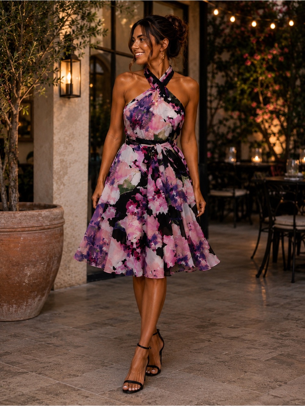 Alex Marie Floral Halter Ruffle Dress Size 6